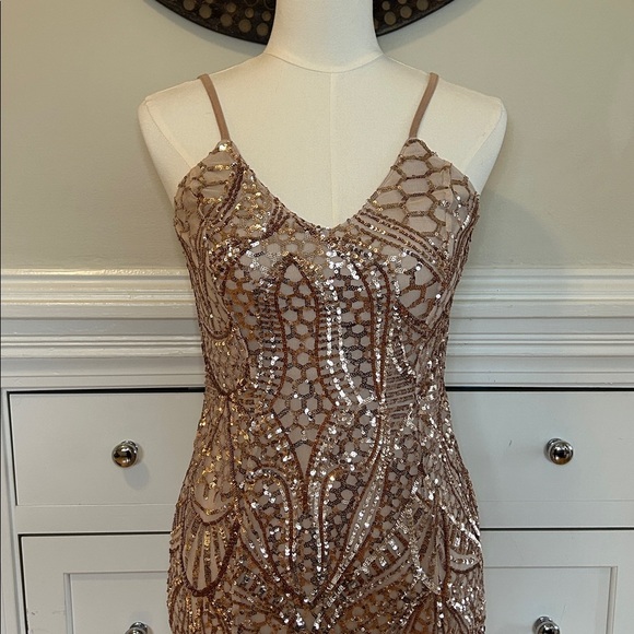 SHOWPO Be My Lover Rose Gold Sequin Maxi Dress | Size XS/S - Picture 3 of 10